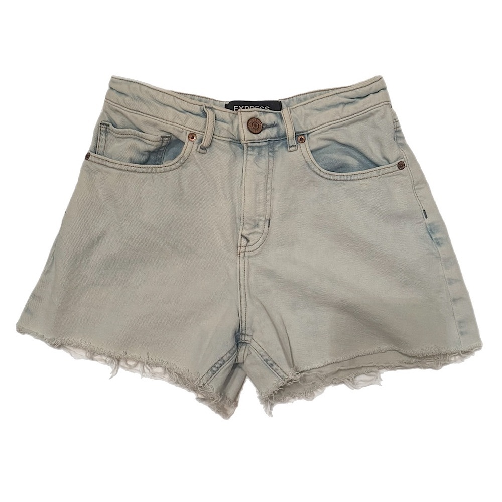 Express Light Wash Midi High Rise Jean Shorts Size 00 Coastal Cowgirl